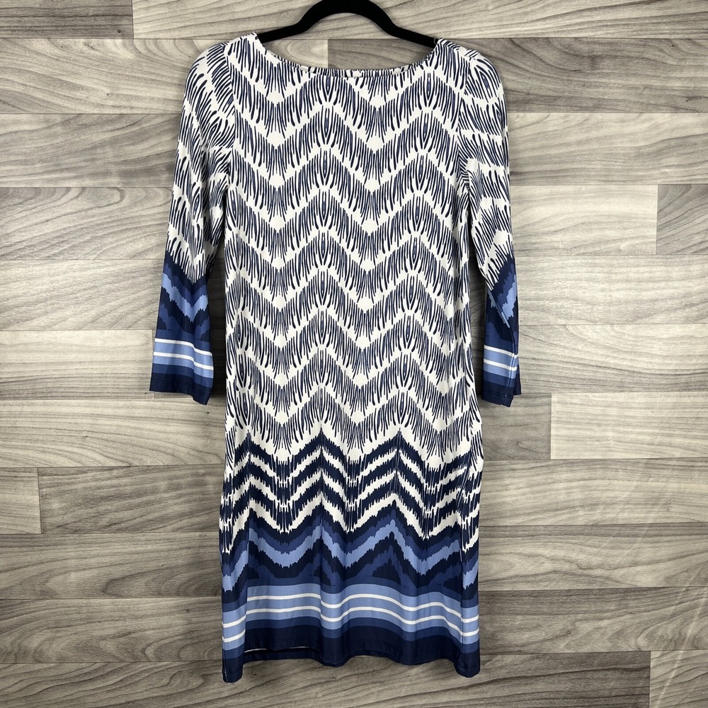 Isle by Melis Kozan Dress Womens XS Blue 3/4 Sleeve Shift Knee Length Artsy